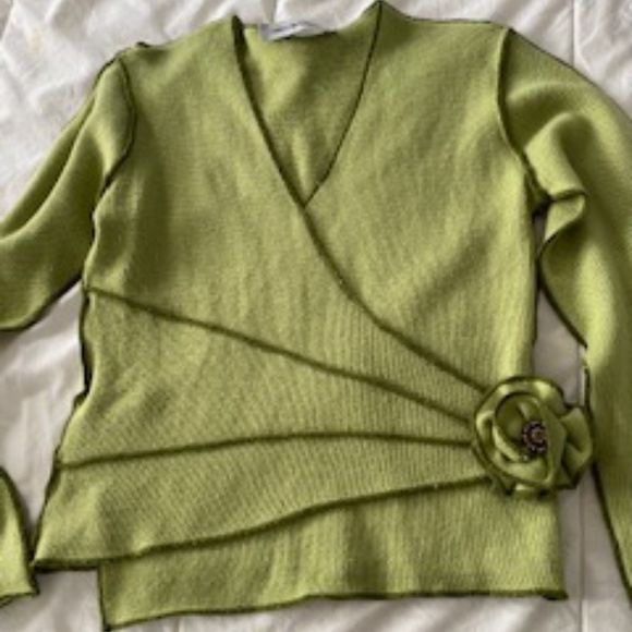 Green Wrap Front Sweater - Unique - Picture 4 of 7